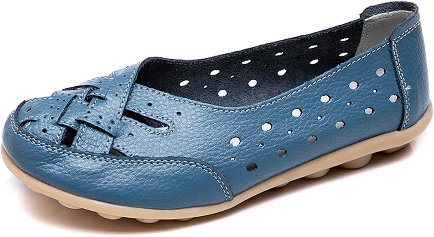 Owlkay New Casual Women Shoes,Orthopedic Loafers in Breathable Leather,Women's Cowhide Leather Shoes Loafers Flats Sandals Slip-On Cutout