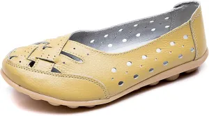 Owlkay New Casual Women Shoes,Orthopedic Loafers in Breathable Leather,Women's Cowhide Leather Shoes Loafers Flats Sandals Slip-On Cutout