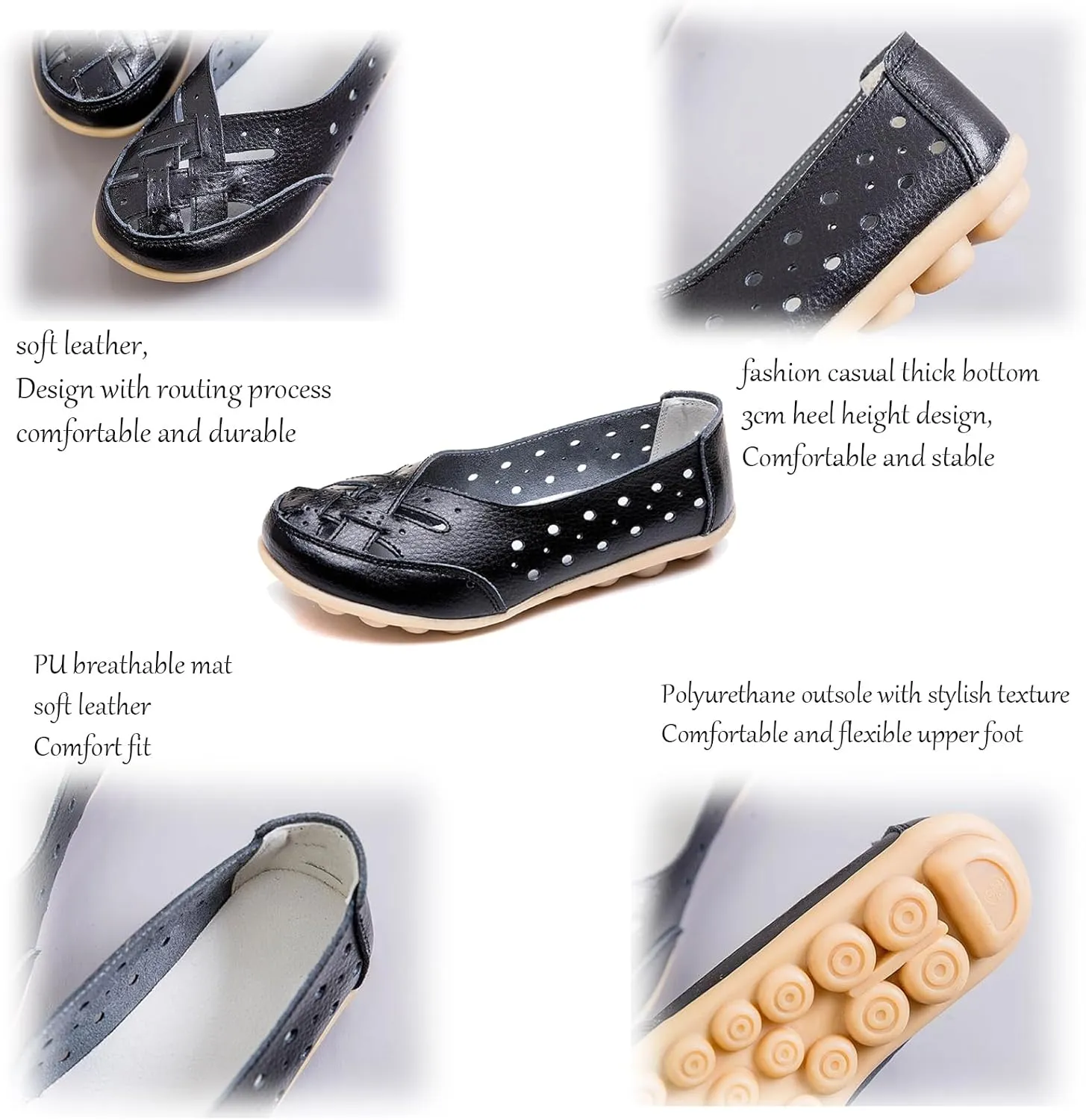 Owlkay New Casual Women Shoes,Orthopedic Loafers in Breathable Leather,Women's Cowhide Leather Shoes Loafers Flats Sandals Slip-On Cutout
