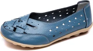 Owlkay New Casual Women Shoes,Orthopedic Loafers in Breathable Leather,Women's Cowhide Leather Shoes Loafers Flats Sandals Slip-On Cutout