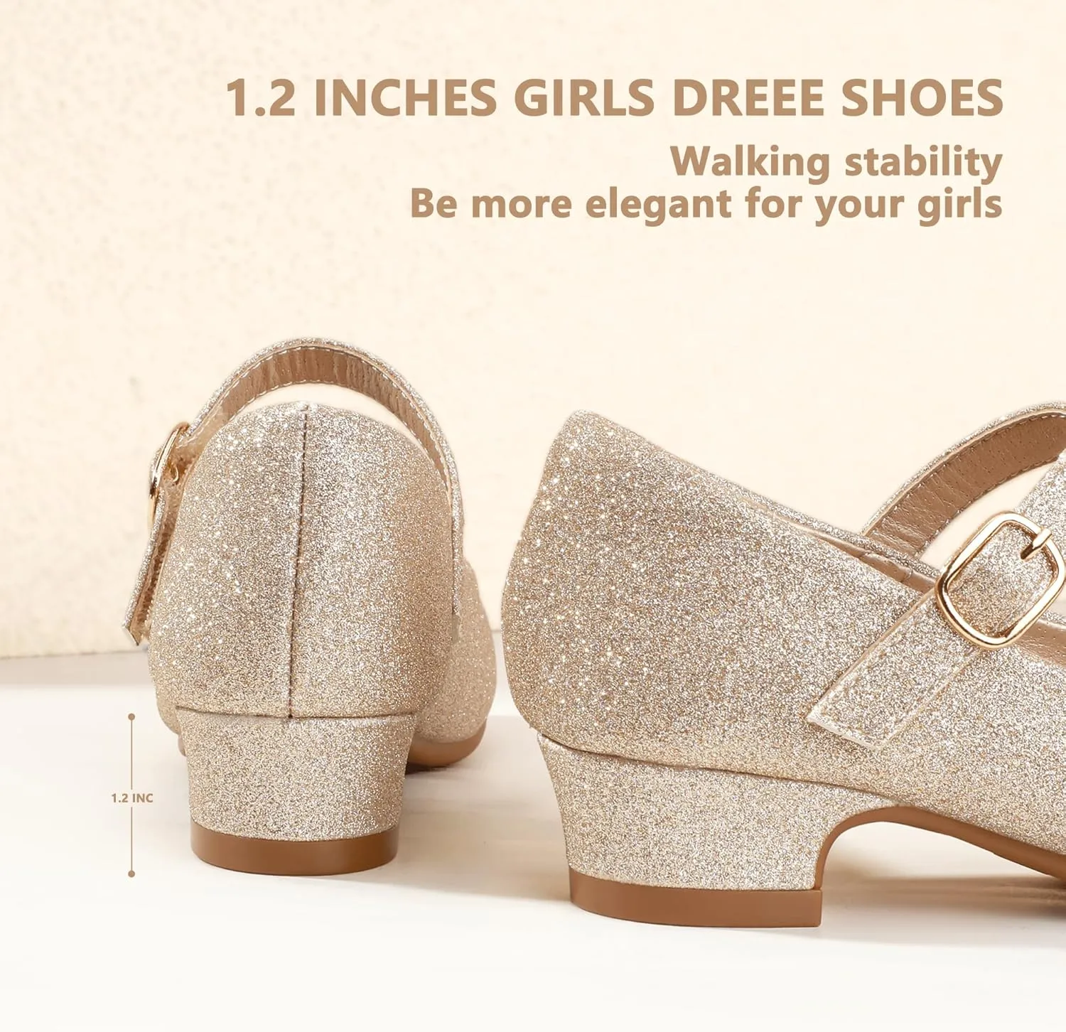 PANDANINJIA Girls Dress Shoes Toddler Little Big Kid Chunky Heels Wedding Party School PNEMY Flower Girl Shoes