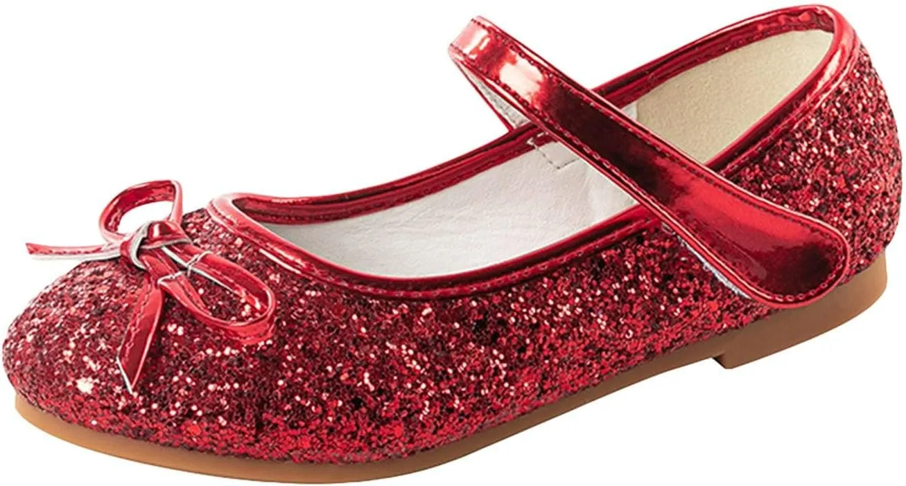 Princess Girls Glitter Dress Shoes Cute Bowknot Mary Jane Low Heels Party Wedding Prom Footwear for Toddler Kids