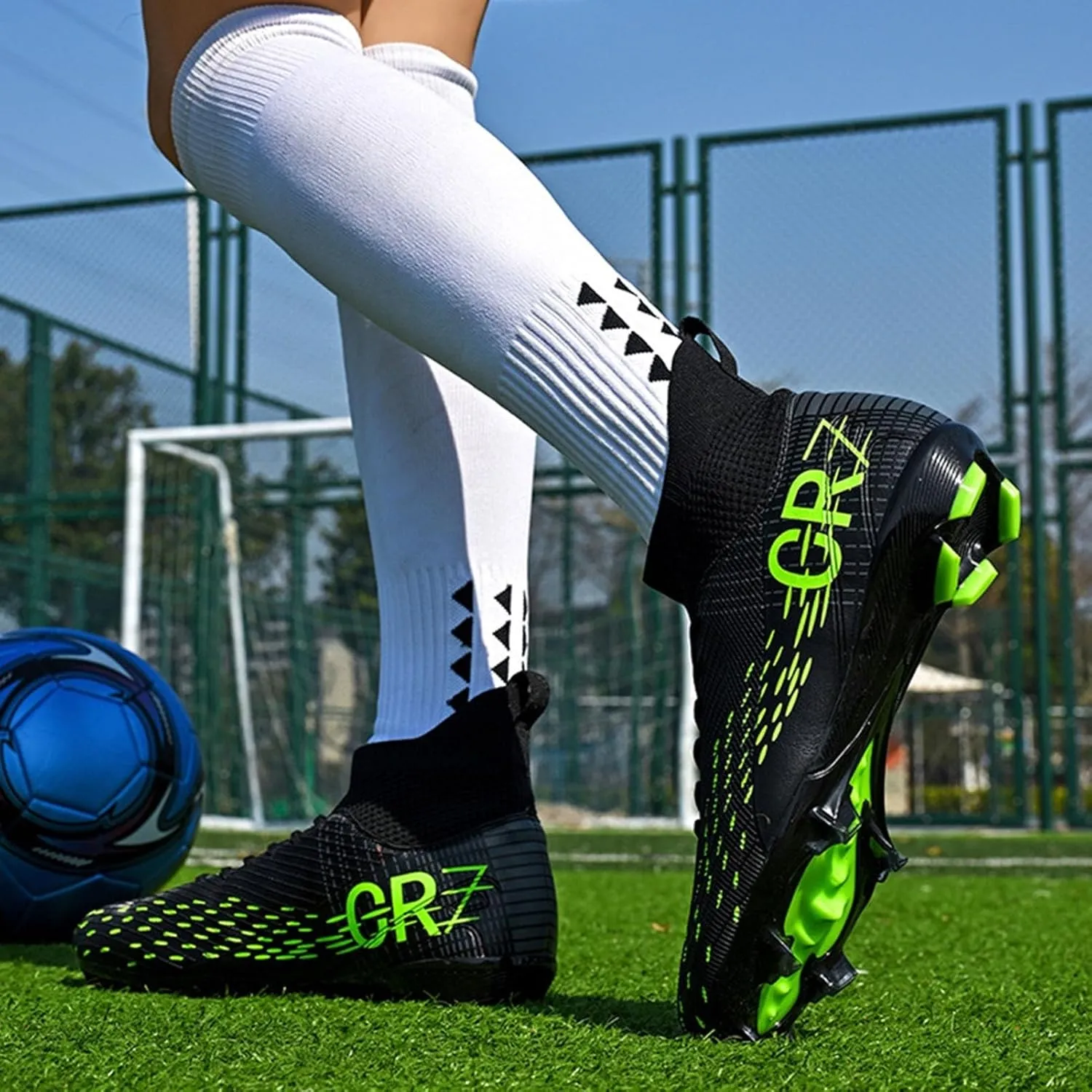 Professional Wide Soccer Cleats Competition Turf, Football Cleats Lightweight High Top Shock Resistant for Big Boys Youth Training Ground