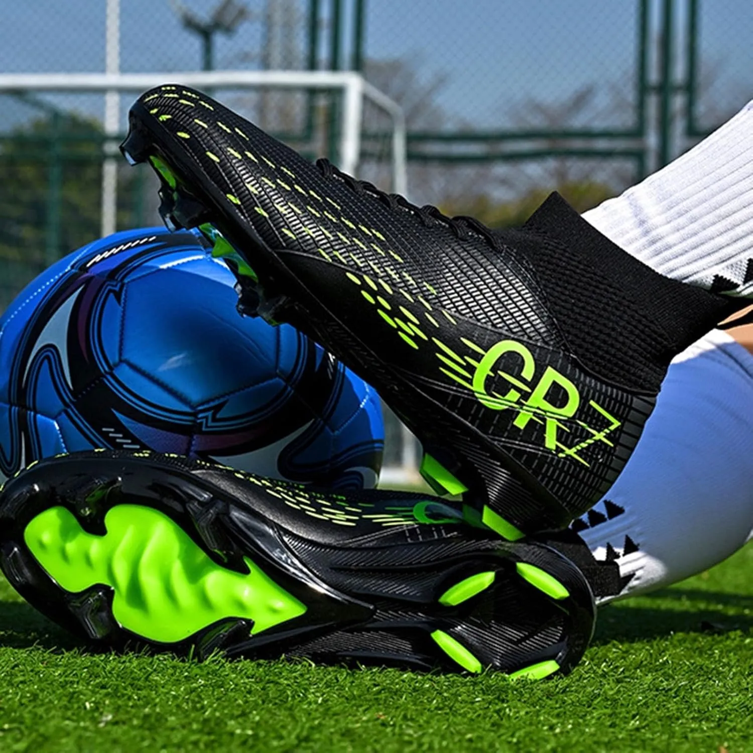 Professional Wide Soccer Cleats Competition Turf, Football Cleats Lightweight High Top Shock Resistant for Big Boys Youth Training Ground