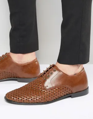 Red Tape Derby Shoes in Woven Brown Leather