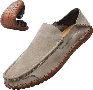 rismart Men Loafers Flats Driving Shoes Leather Casual Slip on Slipper