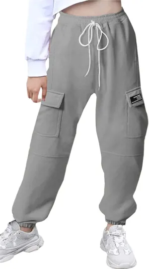 SANGTREE Girls Womens Drawstring Cargo Jogger Pants
