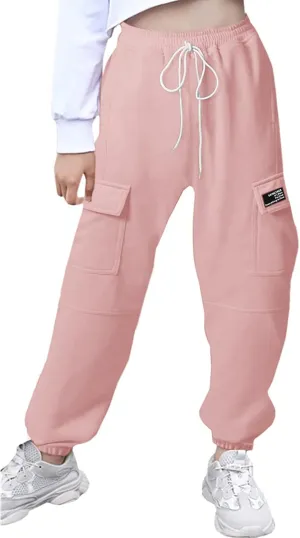 SANGTREE Girls Womens Drawstring Cargo Jogger Pants