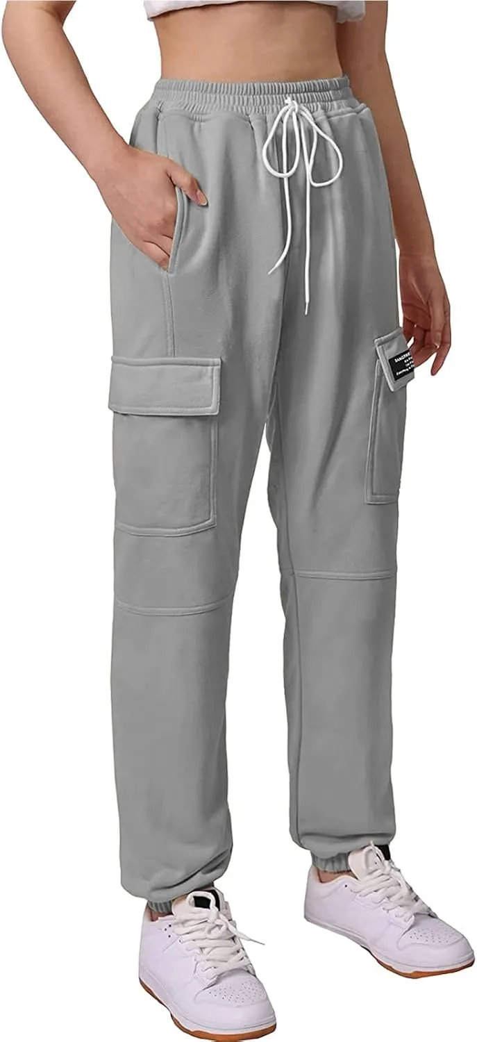 SANGTREE Girls Womens Drawstring Cargo Jogger Pants