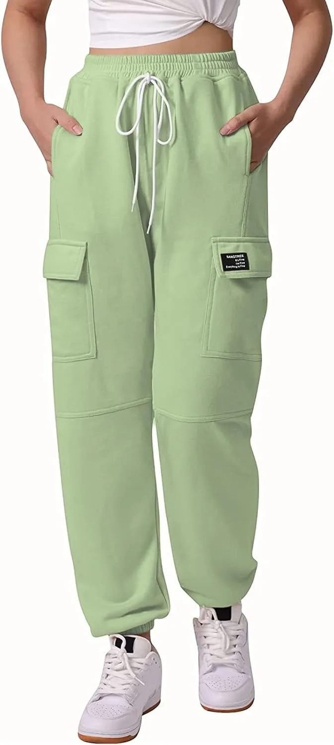 SANGTREE Girls Womens Drawstring Cargo Jogger Pants