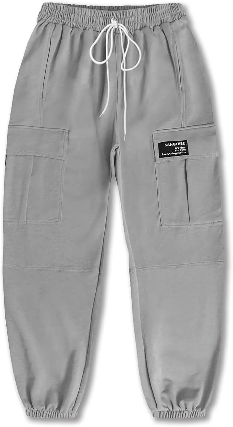 SANGTREE Girls Womens Drawstring Cargo Jogger Pants