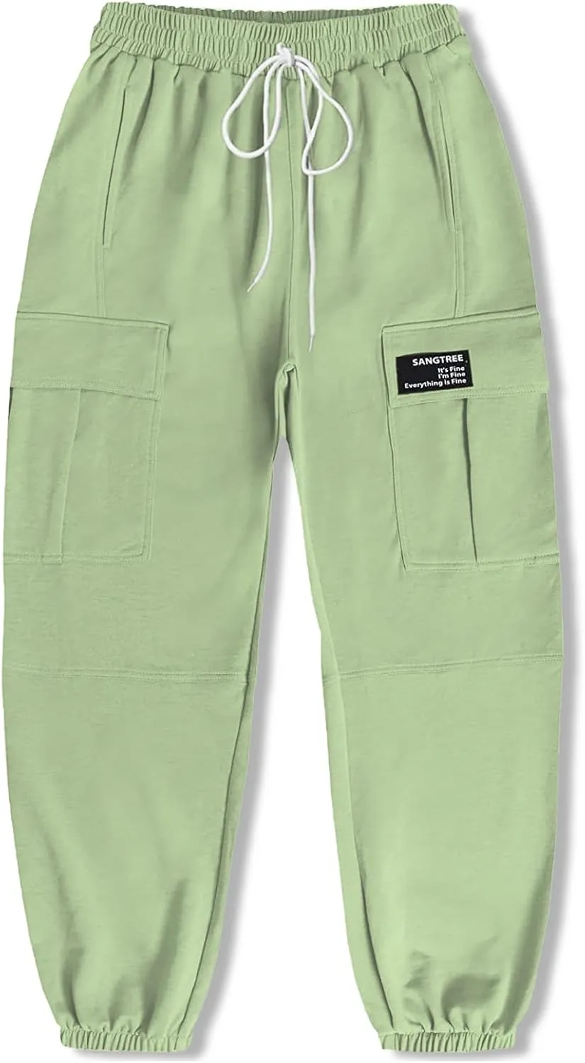 SANGTREE Girls Womens Drawstring Cargo Jogger Pants