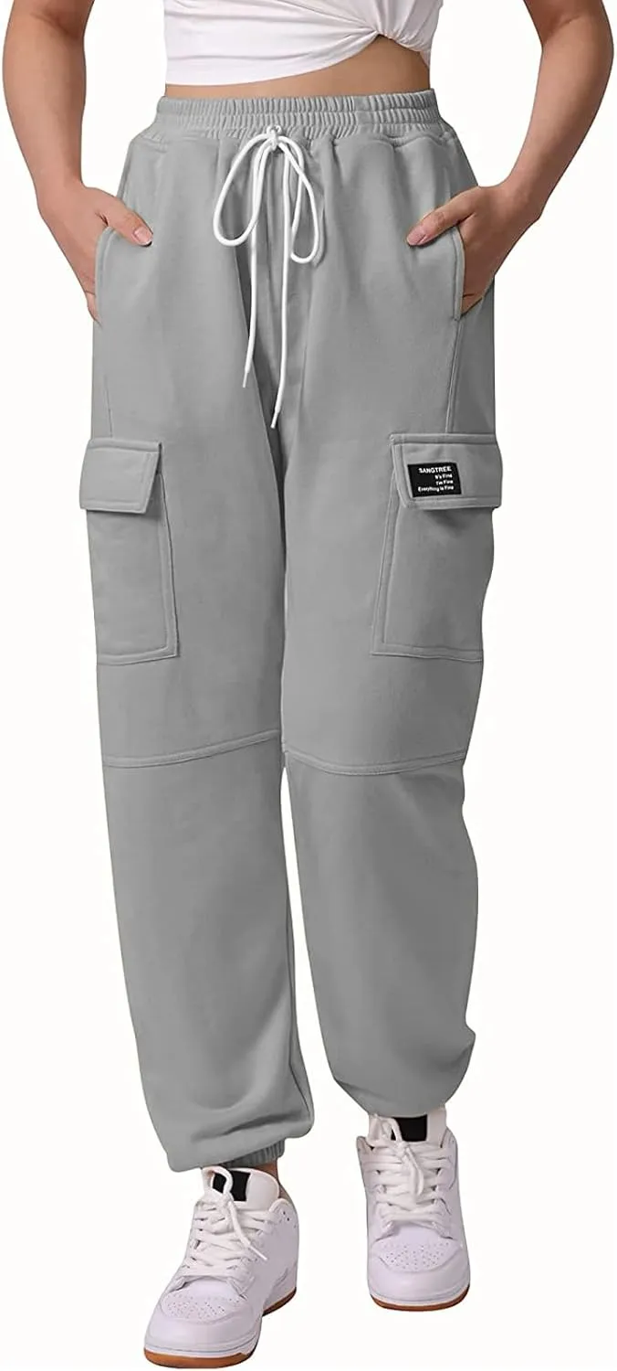 SANGTREE Girls Womens Drawstring Cargo Jogger Pants