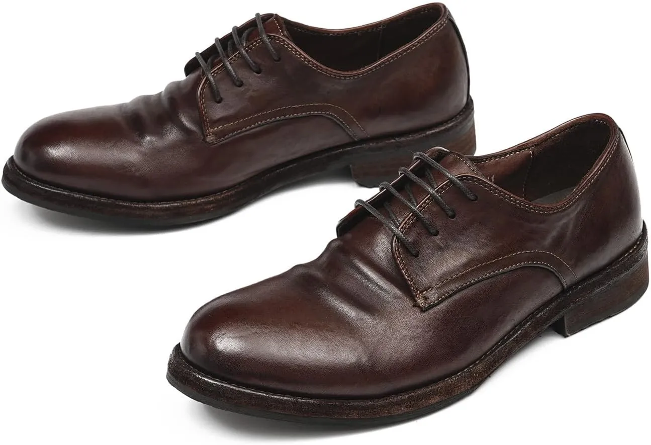 Santimon Men??s Dress Shoes Genuine Horse Leather Oxfords, Fashion Business-Casual & Formal Wedding Breathable Lining Shoes ?C Handcrafted Goodyear-Welt Luxury Derby