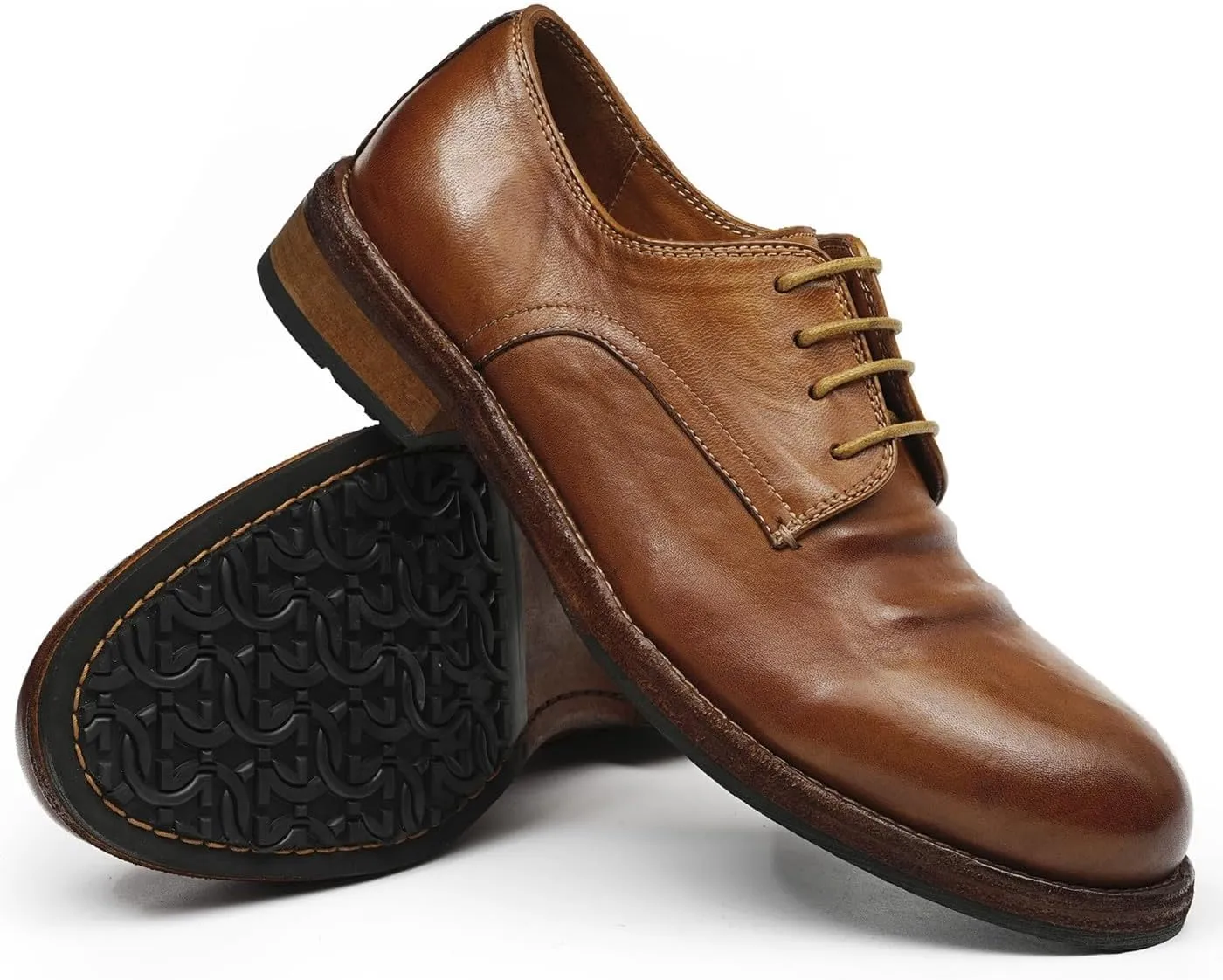 Santimon Men??s Dress Shoes Genuine Horse Leather Oxfords, Fashion Business-Casual & Formal Wedding Breathable Lining Shoes ?C Handcrafted Goodyear-Welt Luxury Derby
