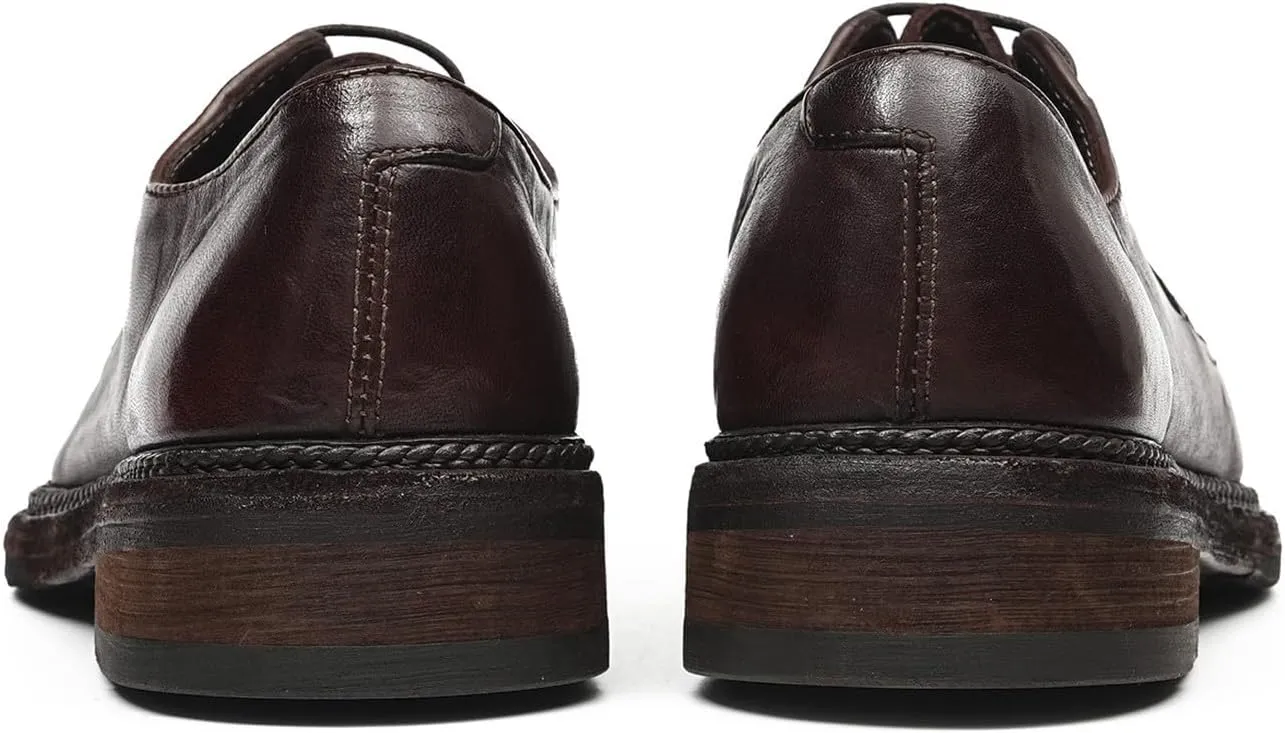 Santimon Men??s Genuine Horse Leather Oxford Dress Shoes ?C Handcrafted Goodyear-Welt Plain-Toe Derby, Fashion Business-Casual & Formal Wedding Breathable Lining Shoes
