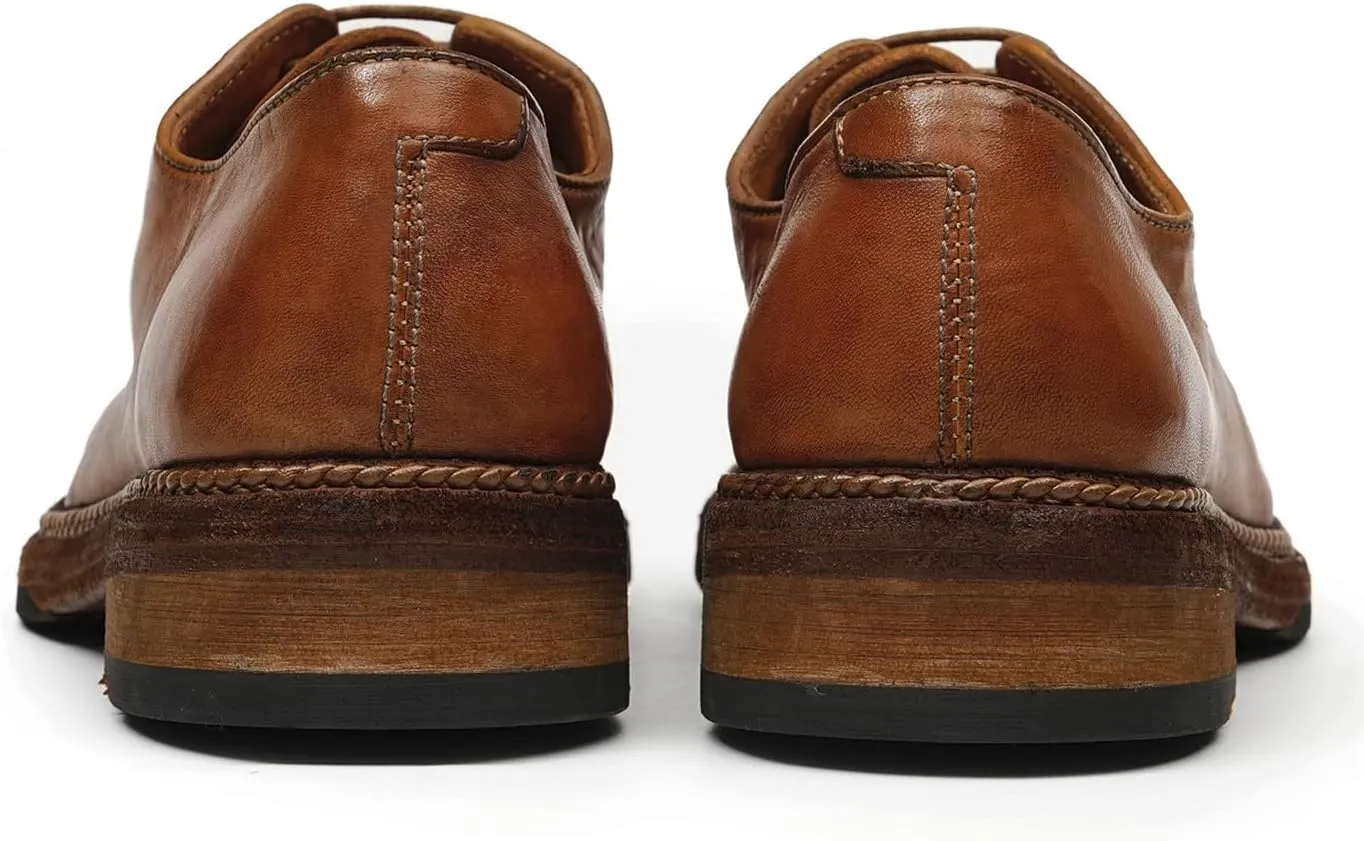 Santimon Men??s Genuine Horse Leather Oxford Dress Shoes ?C Handcrafted Goodyear-Welt Plain-Toe Derby, Fashion Business-Casual & Formal Wedding Breathable Lining Shoes
