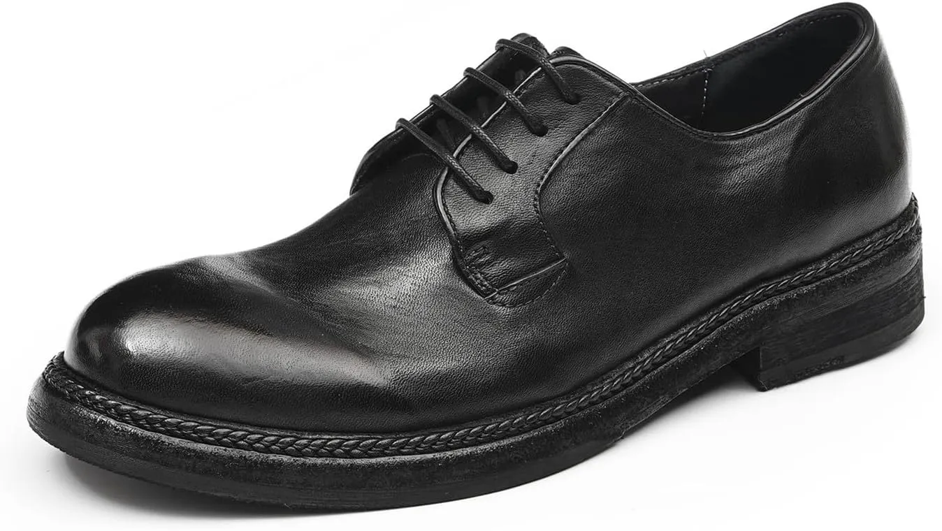 Santimon Men??s Genuine Horse Leather Oxford Dress Shoes ?C Handcrafted Goodyear-Welt Plain-Toe Derby, Fashion Business-Casual & Formal Wedding Breathable Lining Shoes