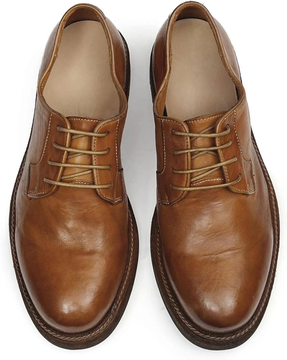 Santimon Men??s Genuine Horse Leather Oxford Dress Shoes ?C Handcrafted Goodyear-Welt Plain-Toe Derby, Fashion Business-Casual & Formal Wedding Breathable Lining Shoes