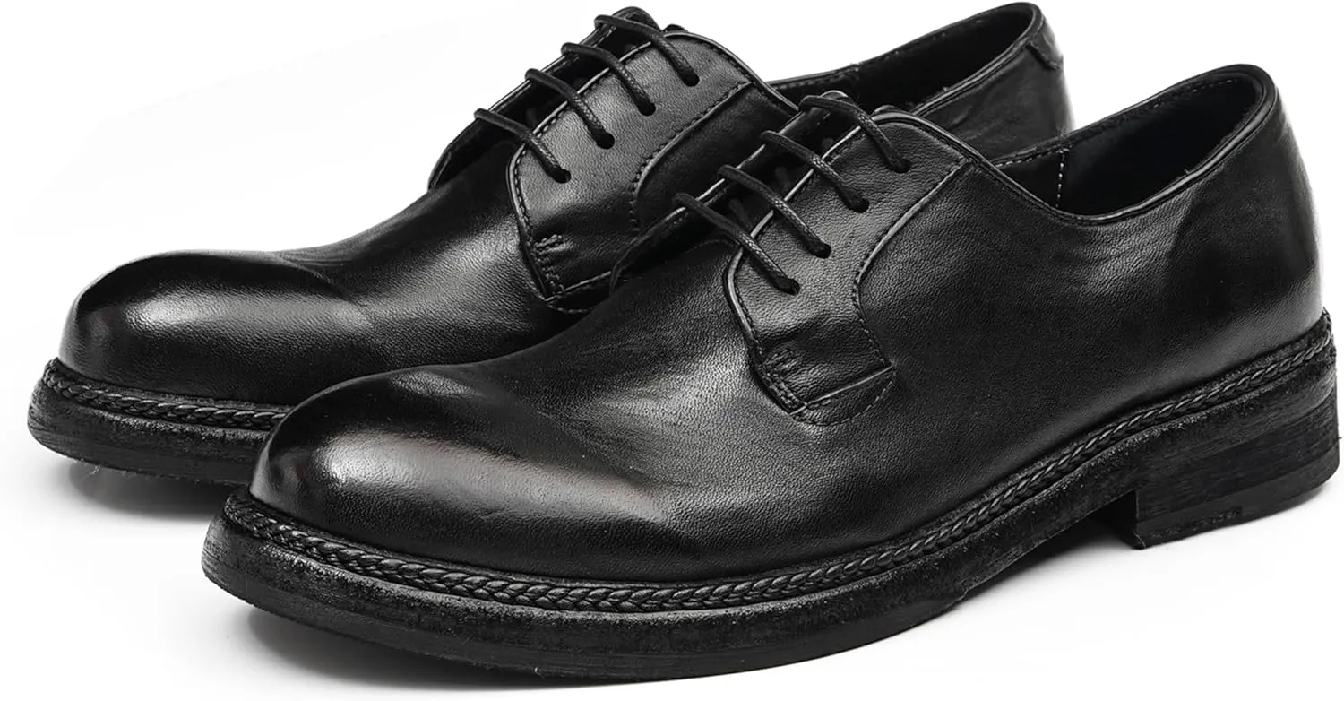 Santimon Men??s Genuine Horse Leather Oxford Dress Shoes ?C Handcrafted Goodyear-Welt Plain-Toe Derby, Fashion Business-Casual & Formal Wedding Breathable Lining Shoes
