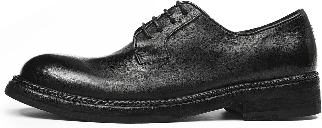 Santimon Men??s Genuine Horse Leather Oxford Dress Shoes ?C Handcrafted Goodyear-Welt Plain-Toe Derby, Fashion Business-Casual & Formal Wedding Breathable Lining Shoes