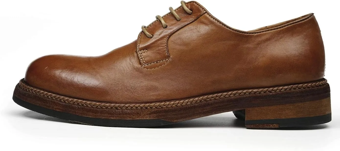 Santimon Men??s Genuine Horse Leather Oxford Dress Shoes ?C Handcrafted Goodyear-Welt Plain-Toe Derby, Fashion Business-Casual & Formal Wedding Breathable Lining Shoes