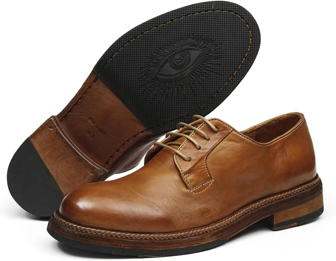 Santimon Men??s Genuine Horse Leather Oxford Dress Shoes ?C Handcrafted Goodyear-Welt Plain-Toe Derby, Fashion Business-Casual & Formal Wedding Breathable Lining Shoes