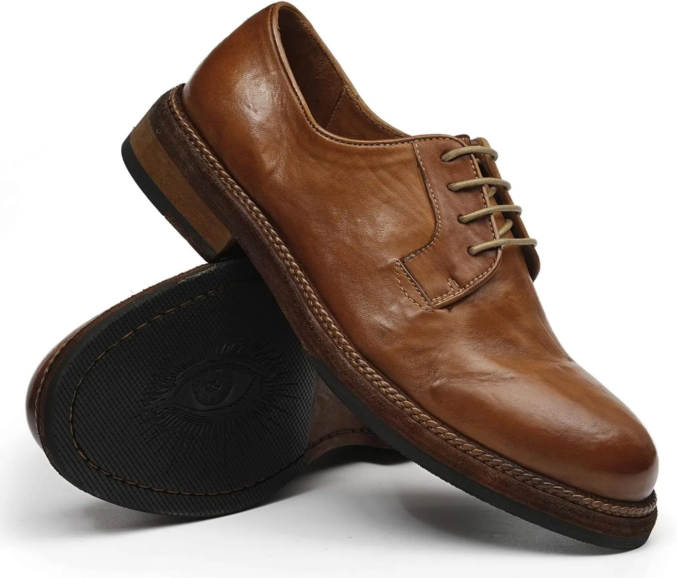 Santimon Men??s Genuine Horse Leather Oxford Dress Shoes ?C Handcrafted Goodyear-Welt Plain-Toe Derby, Fashion Business-Casual & Formal Wedding Breathable Lining Shoes