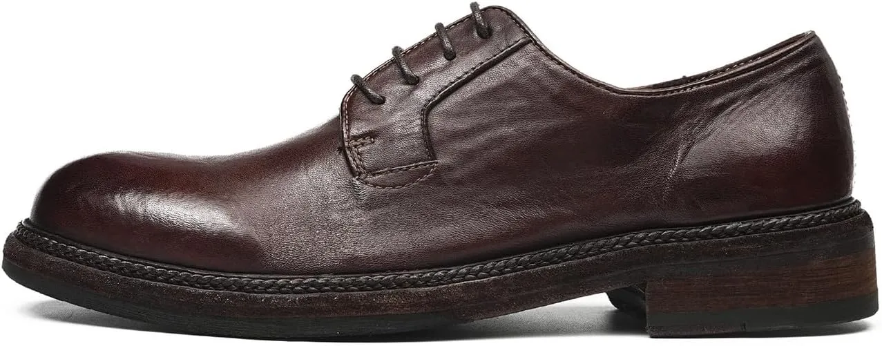 Santimon Men??s Genuine Horse Leather Oxford Dress Shoes ?C Handcrafted Goodyear-Welt Plain-Toe Derby, Fashion Business-Casual & Formal Wedding Breathable Lining Shoes
