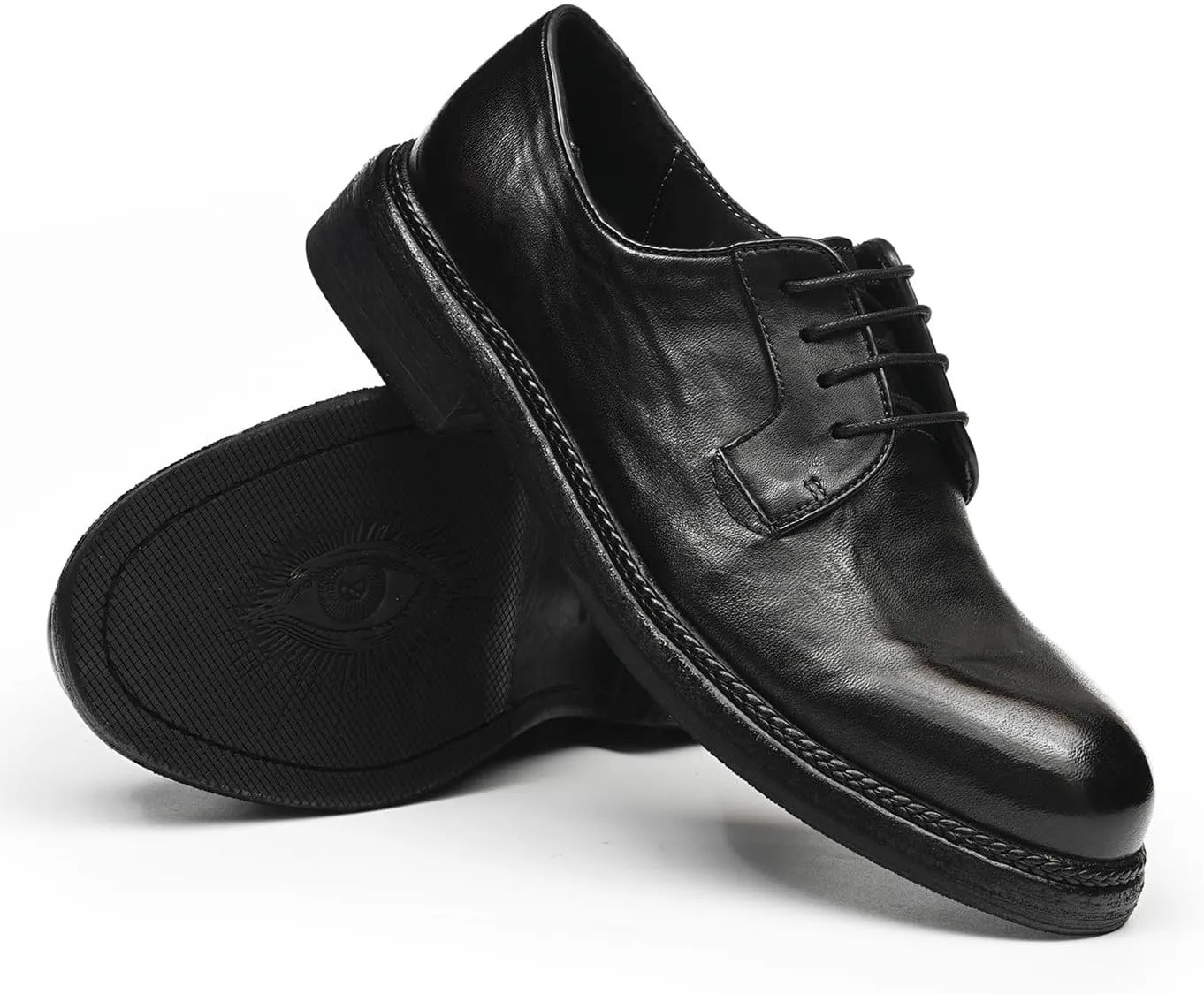 Santimon Men??s Genuine Horse Leather Oxford Dress Shoes ?C Handcrafted Goodyear-Welt Plain-Toe Derby, Fashion Business-Casual & Formal Wedding Breathable Lining Shoes