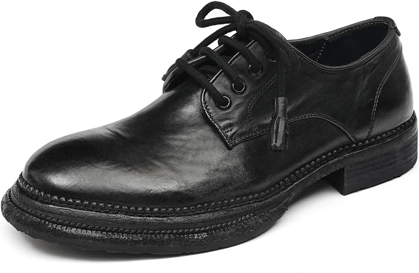 Santimon Men??s Genuine Horse Leather Oxford Dress Shoes ?C Handcrafted Luxury Derby, Fashion Business-Casual & Formal Wedding Breathable Lining Goodyear-Welt Shoes