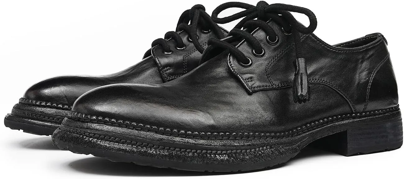 Santimon Men??s Genuine Horse Leather Oxford Dress Shoes ?C Handcrafted Luxury Derby, Fashion Business-Casual & Formal Wedding Breathable Lining Goodyear-Welt Shoes