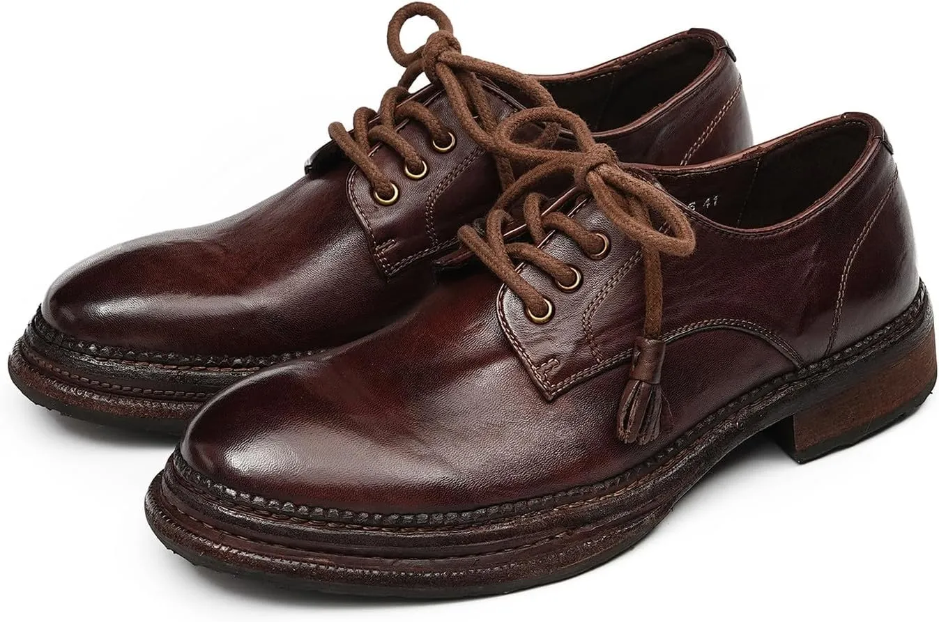 Santimon Men??s Genuine Horse Leather Oxford Dress Shoes ?C Handcrafted Luxury Derby, Fashion Business-Casual & Formal Wedding Breathable Lining Goodyear-Welt Shoes