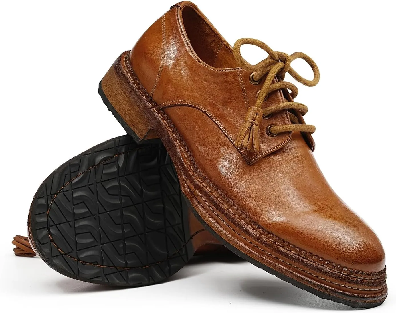 Santimon Men??s Genuine Horse Leather Oxford Dress Shoes ?C Handcrafted Luxury Derby, Fashion Business-Casual & Formal Wedding Breathable Lining Goodyear-Welt Shoes