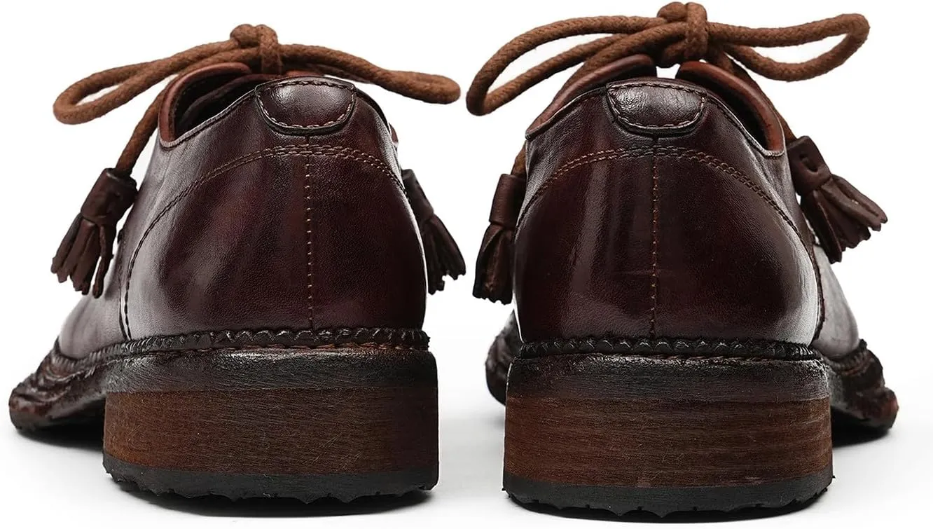 Santimon Men??s Genuine Horse Leather Oxford Dress Shoes ?C Handcrafted Luxury Derby, Fashion Business-Casual & Formal Wedding Breathable Lining Goodyear-Welt Shoes