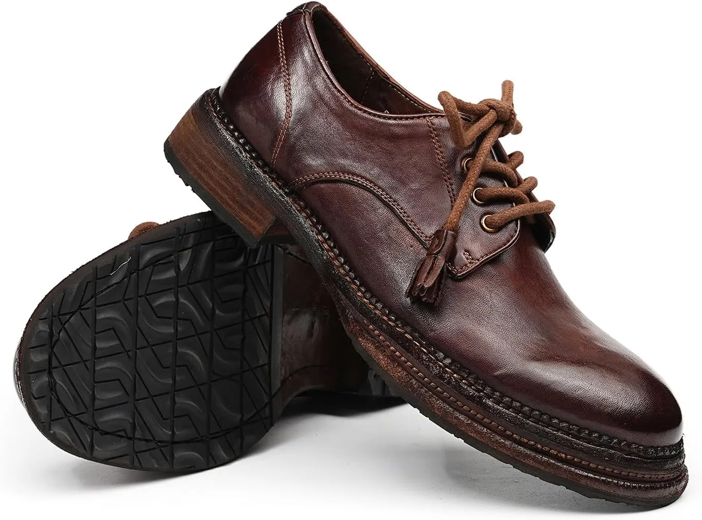 Santimon Men??s Genuine Horse Leather Oxford Dress Shoes ?C Handcrafted Luxury Derby, Fashion Business-Casual & Formal Wedding Breathable Lining Goodyear-Welt Shoes