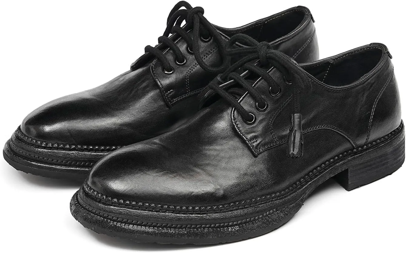 Santimon Men??s Genuine Horse Leather Oxford Dress Shoes ?C Handcrafted Luxury Derby, Fashion Business-Casual & Formal Wedding Breathable Lining Goodyear-Welt Shoes
