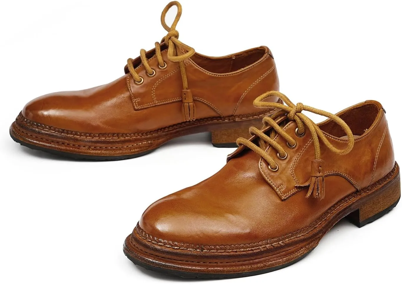 Santimon Men??s Genuine Horse Leather Oxford Dress Shoes ?C Handcrafted Luxury Derby, Fashion Business-Casual & Formal Wedding Breathable Lining Goodyear-Welt Shoes