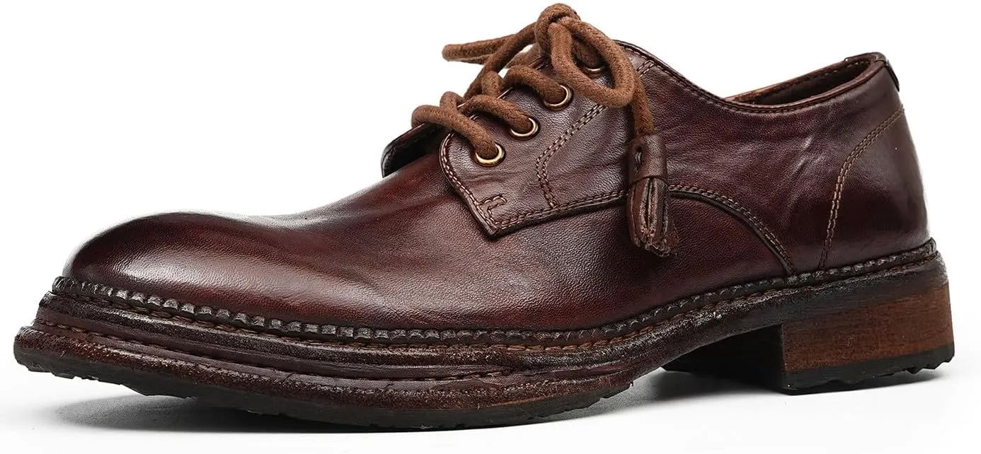 Santimon Men??s Genuine Horse Leather Oxford Dress Shoes ?C Handcrafted Luxury Derby, Fashion Business-Casual & Formal Wedding Breathable Lining Goodyear-Welt Shoes