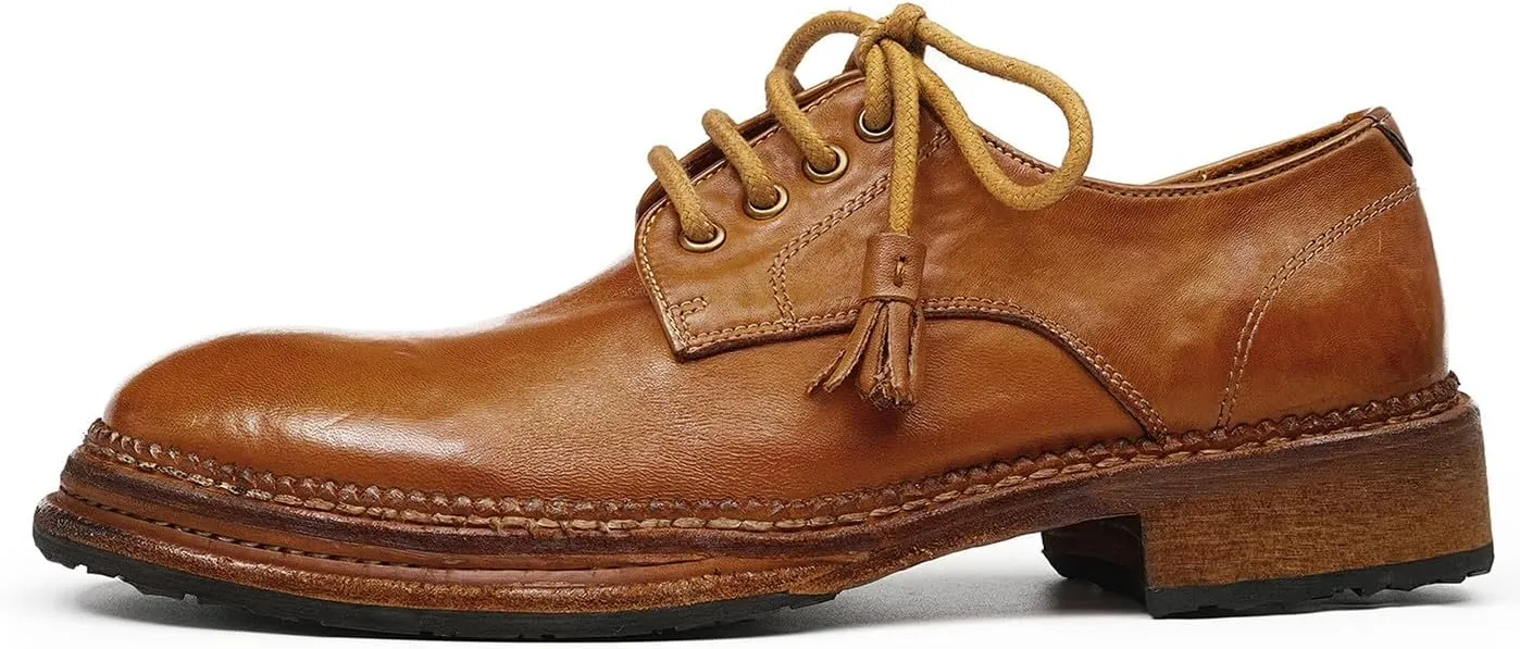 Santimon Men??s Genuine Horse Leather Oxford Dress Shoes ?C Handcrafted Luxury Derby, Fashion Business-Casual & Formal Wedding Breathable Lining Goodyear-Welt Shoes
