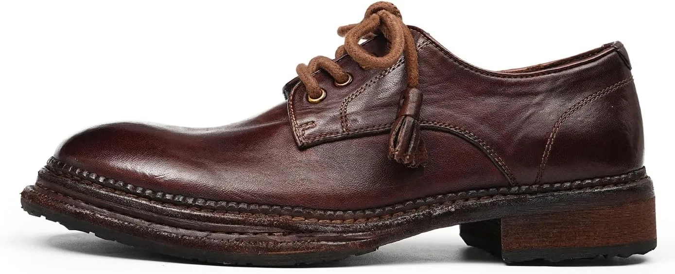 Santimon Men??s Genuine Horse Leather Oxford Dress Shoes ?C Handcrafted Luxury Derby, Fashion Business-Casual & Formal Wedding Breathable Lining Goodyear-Welt Shoes