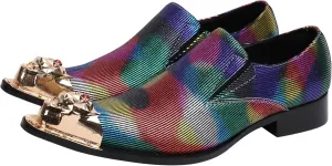 Santimon Mens Loafers Pointed Patent Leather Fashion Metal Tip Western Dress Shoes