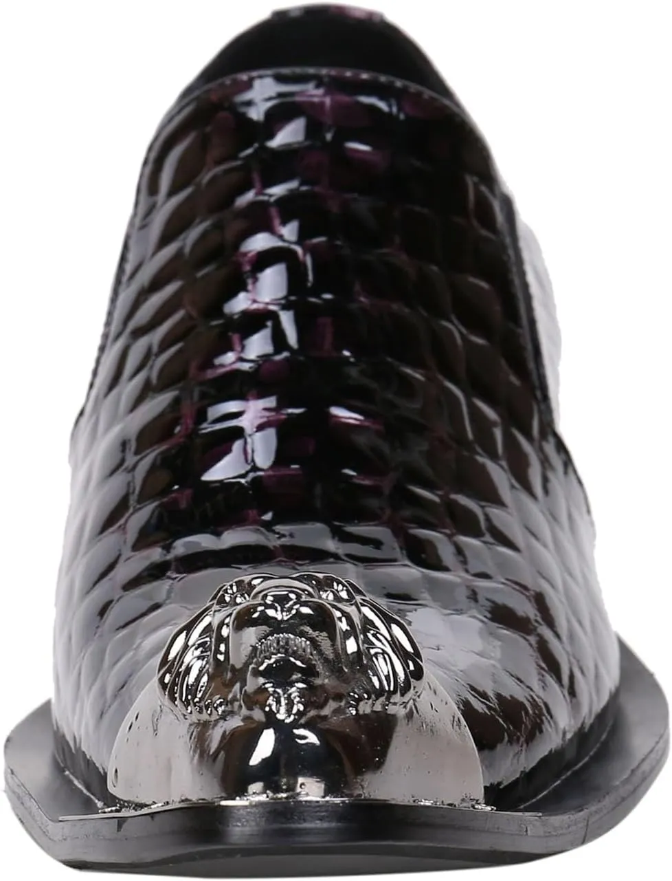 Santimon Mens Loafers Pointed Patent Leather Fashion Metal Tip Western Dress Shoes