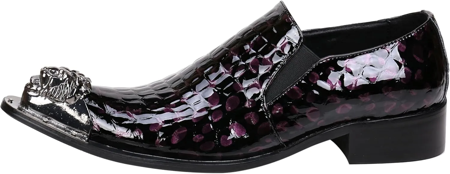 Santimon Mens Loafers Pointed Patent Leather Fashion Metal Tip Western Dress Shoes