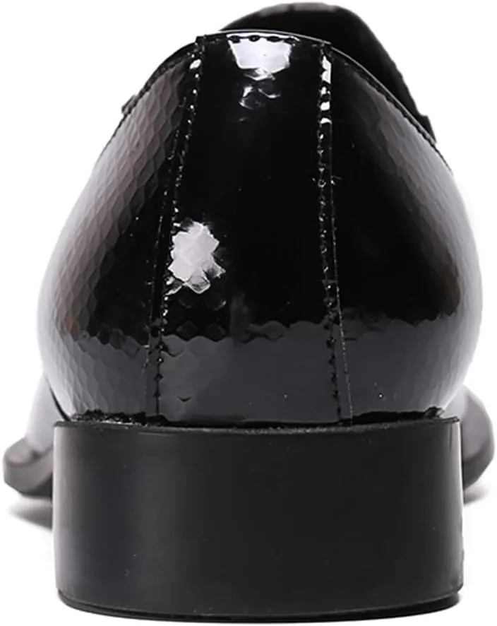 Santimon Mens Loafers Pointed Patent Leather Fashion Metal Tip Western Dress Shoes