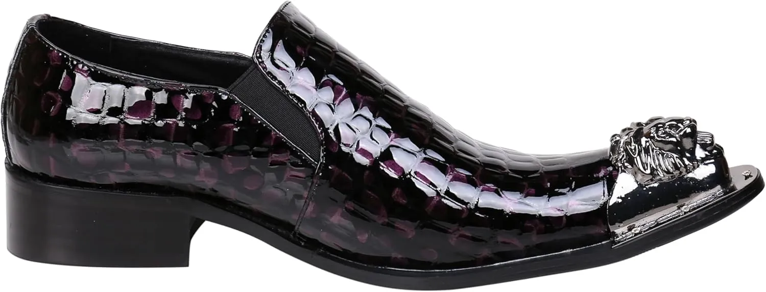 Santimon Mens Loafers Pointed Patent Leather Fashion Metal Tip Western Dress Shoes