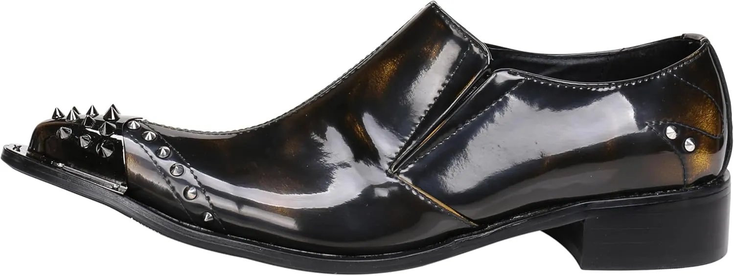 Santimon Mens Loafers Pointed Patent Leather Fashion Metal Tip Western Dress Shoes