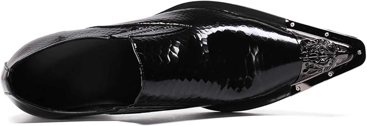 Santimon Mens Loafers Pointed Patent Leather Fashion Metal Tip Western Dress Shoes