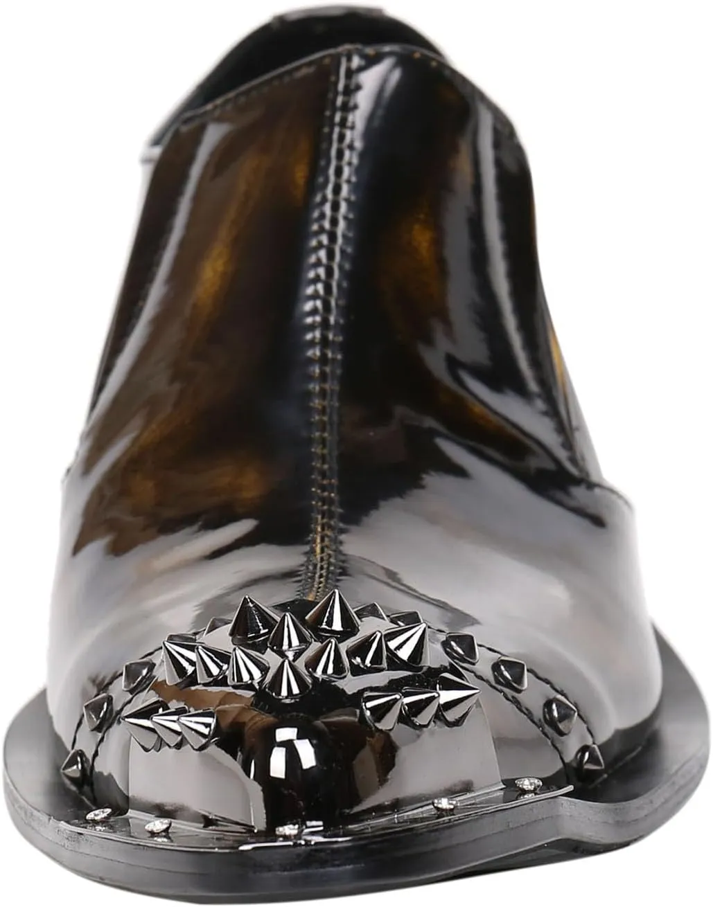 Santimon Mens Loafers Pointed Patent Leather Fashion Metal Tip Western Dress Shoes