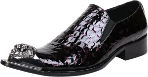 Santimon Mens Loafers Pointed Patent Leather Fashion Metal Tip Western Dress Shoes